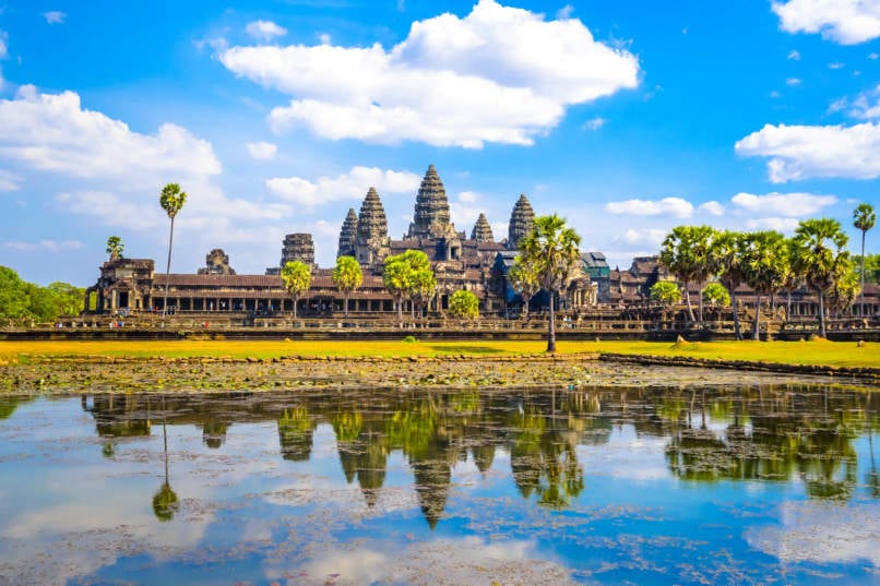 Morning blue sky Angkor Wat in Cambodia landscape travel photo